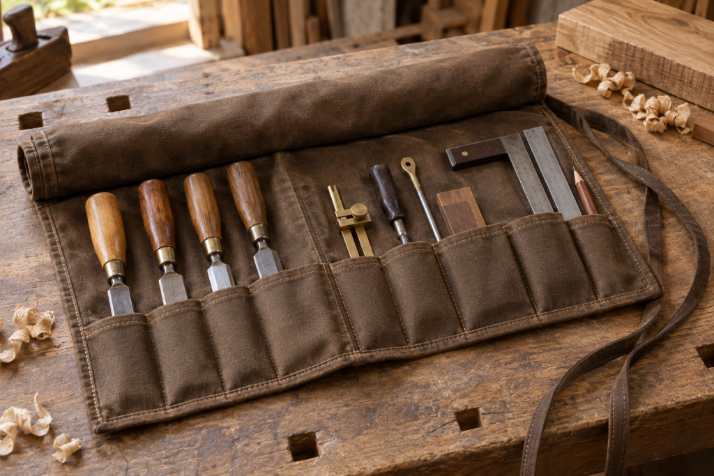 AI-generated editorial illustration of tool roll