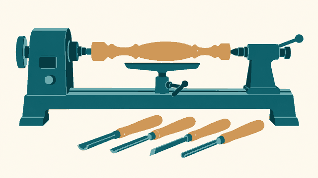 Editorial illustration of wood lathe